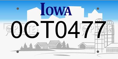 0CT0477 Iowa License Plate