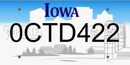 0CTD422 Iowa License Plate