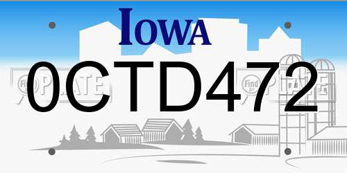 0CTD472 Iowa License Plate