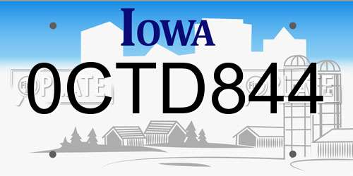 0CTD844 Iowa License Plate