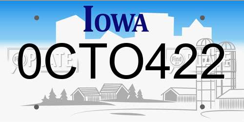 0CTO422 Iowa License Plate