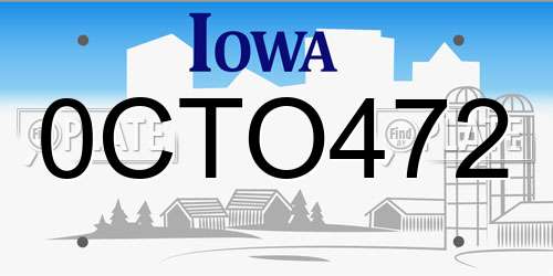0CTO472 Iowa License Plate