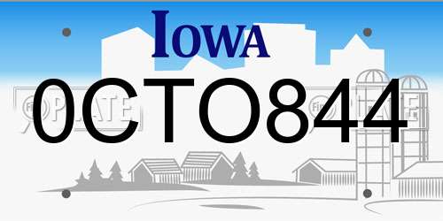 0CTO844 Iowa License Plate