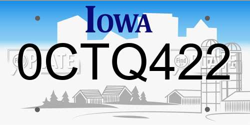 0CTQ422 Iowa License Plate