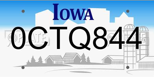 0CTQ844 Iowa License Plate