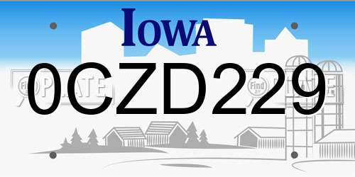 0CZD229 Iowa License Plate