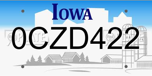0CZD422 Iowa License Plate