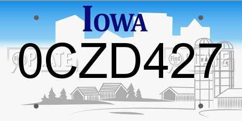 0CZD427 Iowa License Plate