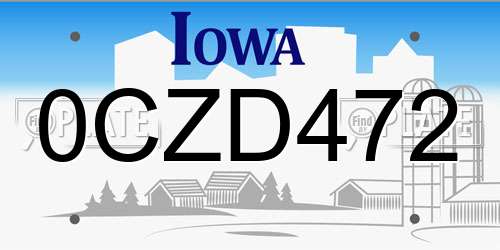 0CZD472 Iowa License Plate