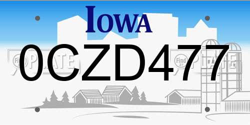 0CZD477 Iowa License Plate