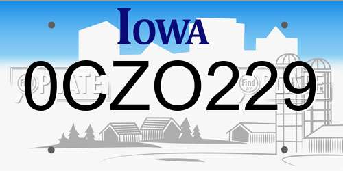 0CZO229 Iowa License Plate