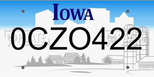 0CZO422 Iowa License Plate