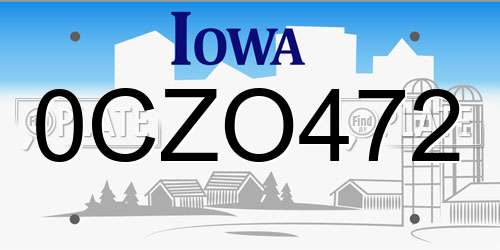 0CZO472 Iowa License Plate