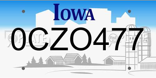 0CZO477 Iowa License Plate
