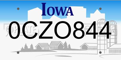 0CZO844 Iowa License Plate