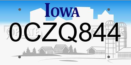 0CZQ844 Iowa License Plate