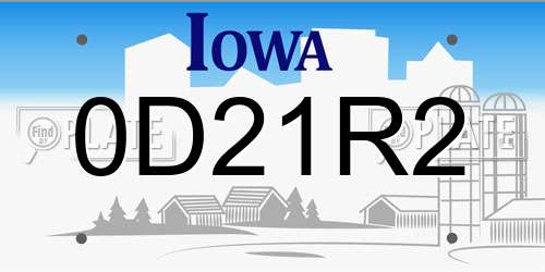 0D21R2 Iowa License Plate