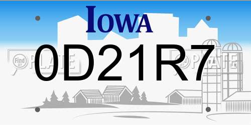 0D21R7 Iowa License Plate