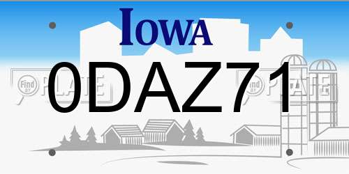 0DAZ71 Iowa License Plate
