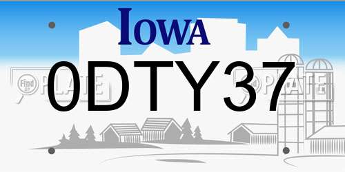 0DTY37 Iowa License Plate