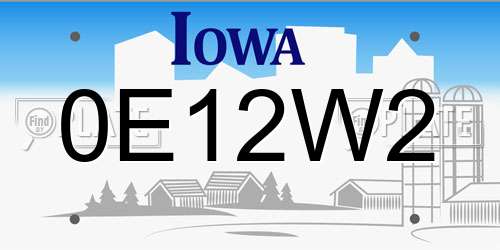 0E12W2 Iowa License Plate