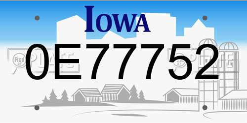 0E77752 Iowa License Plate