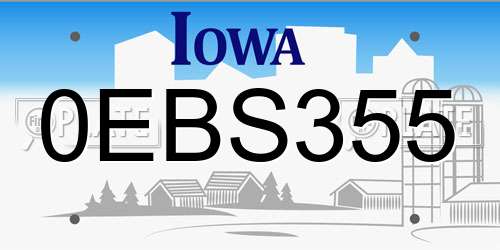 0EBS355 Iowa License Plate