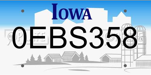 0EBS358 Iowa License Plate
