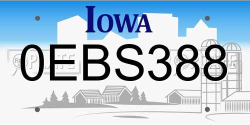 0EBS388 Iowa License Plate