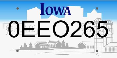 0EEO265 Iowa License Plate