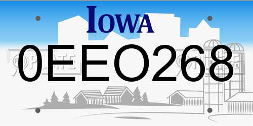 0EEO268 Iowa License Plate