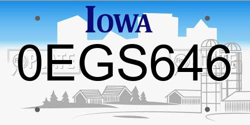 0EGS646 Iowa License Plate