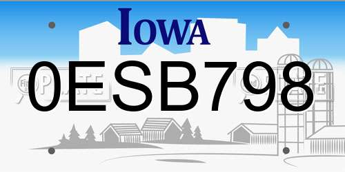 0ESB798 Iowa License Plate