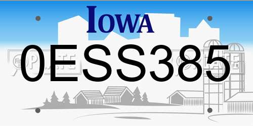 0ESS385 Iowa License Plate