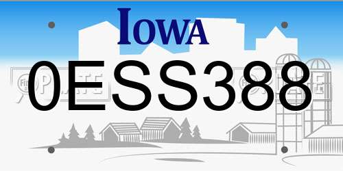 0ESS388 Iowa License Plate