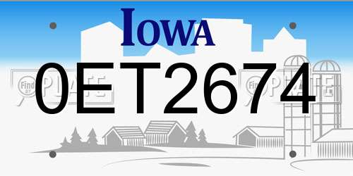 0ET2674 Iowa License Plate