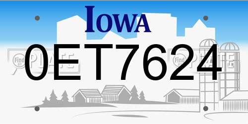 0ET7624 Iowa License Plate