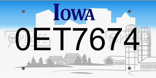 0ET7674 Iowa License Plate