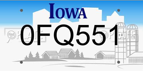 0FQ551 Iowa License Plate