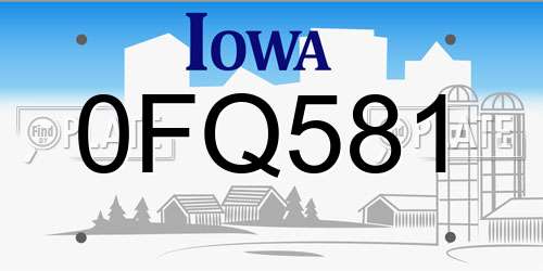 0FQ581 Iowa License Plate