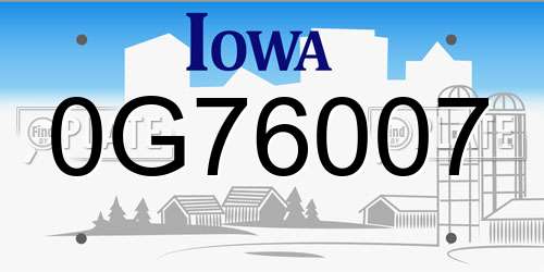 0G76007 Iowa License Plate