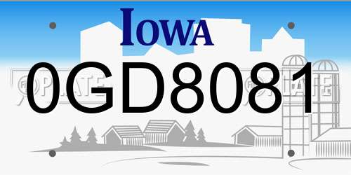0GD8081 Iowa License Plate