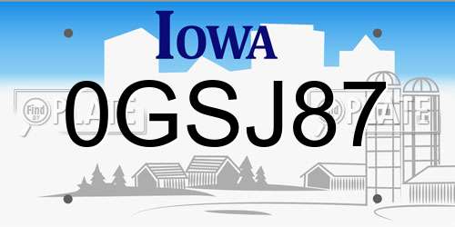 0GSJ87 Iowa License Plate