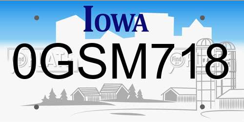 0GSM718 Iowa License Plate