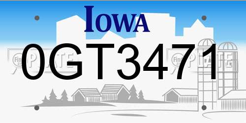 0GT3471 Iowa License Plate