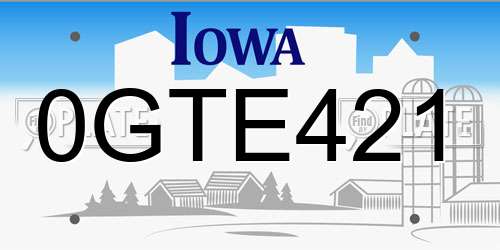 0GTE421 Iowa License Plate