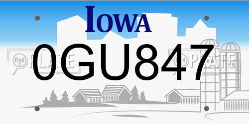 0GU847 Iowa License Plate