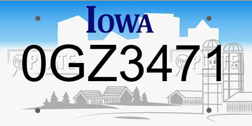 0GZ3471 Iowa License Plate