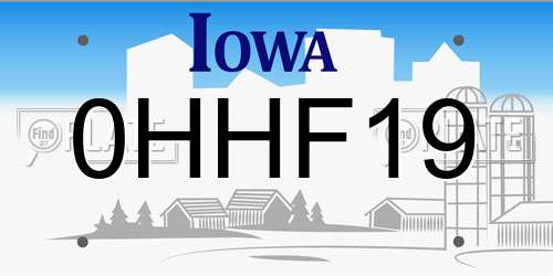 0HHF19 Iowa License Plate