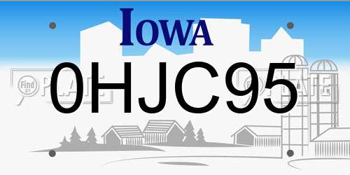 0HJC95 Iowa License Plate